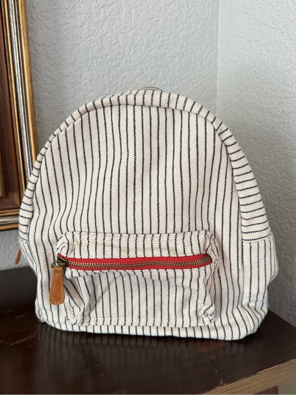 Hearth and Hand Striped Canvas Mini Backpack with Red Zipper